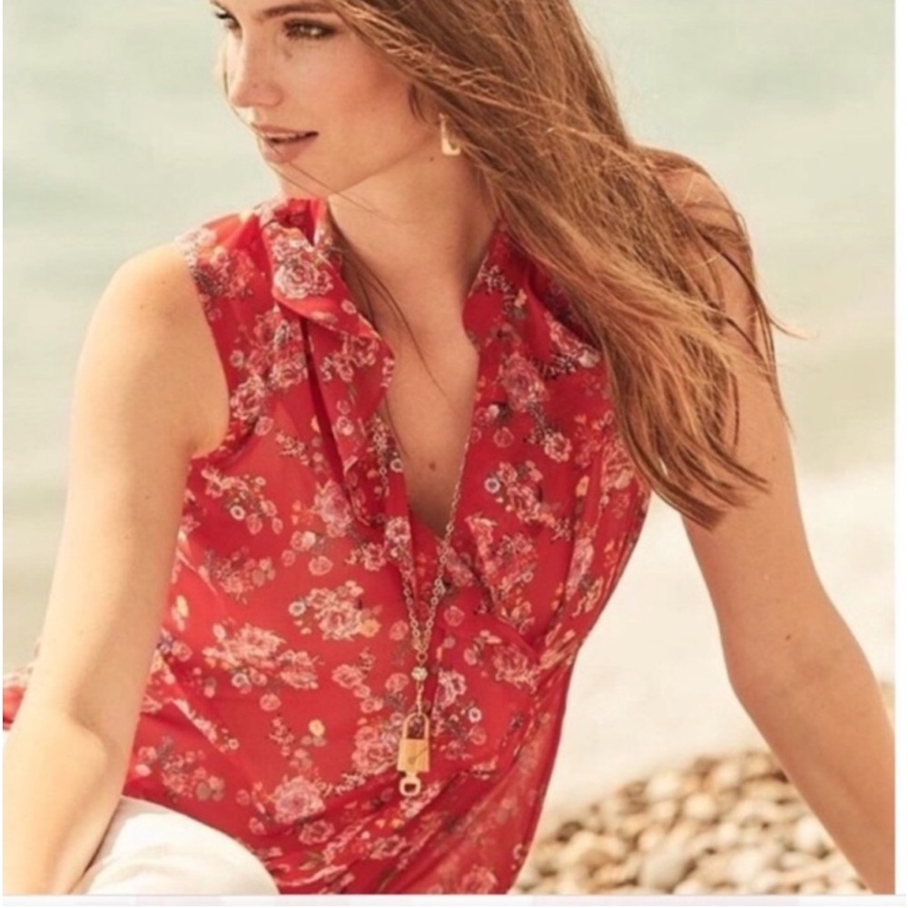 Cabi Crush Ruffle Floral Chiffon Sleeveless Top Blouse Style #5219 Medium